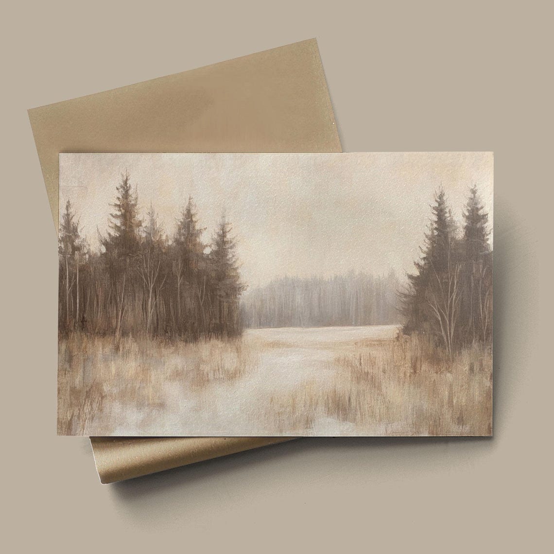 Winter Forest Clearing Pines And Birch Neutral Landscape Poster - Image 3