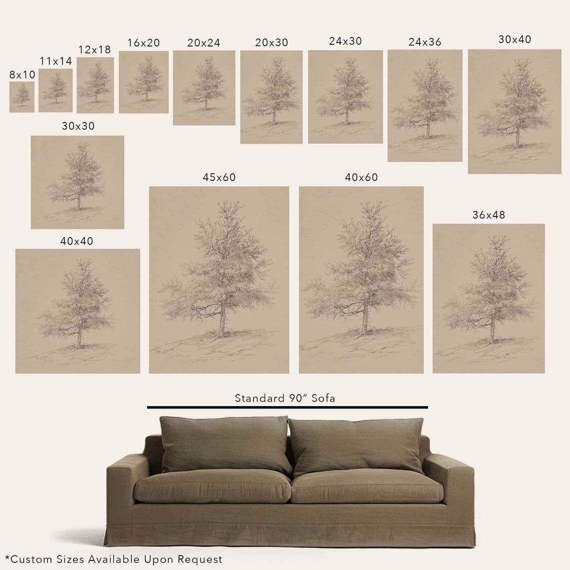 Vintage Pine Tree Sketch Neutral Botanical Art Vertical Poster - Image 2