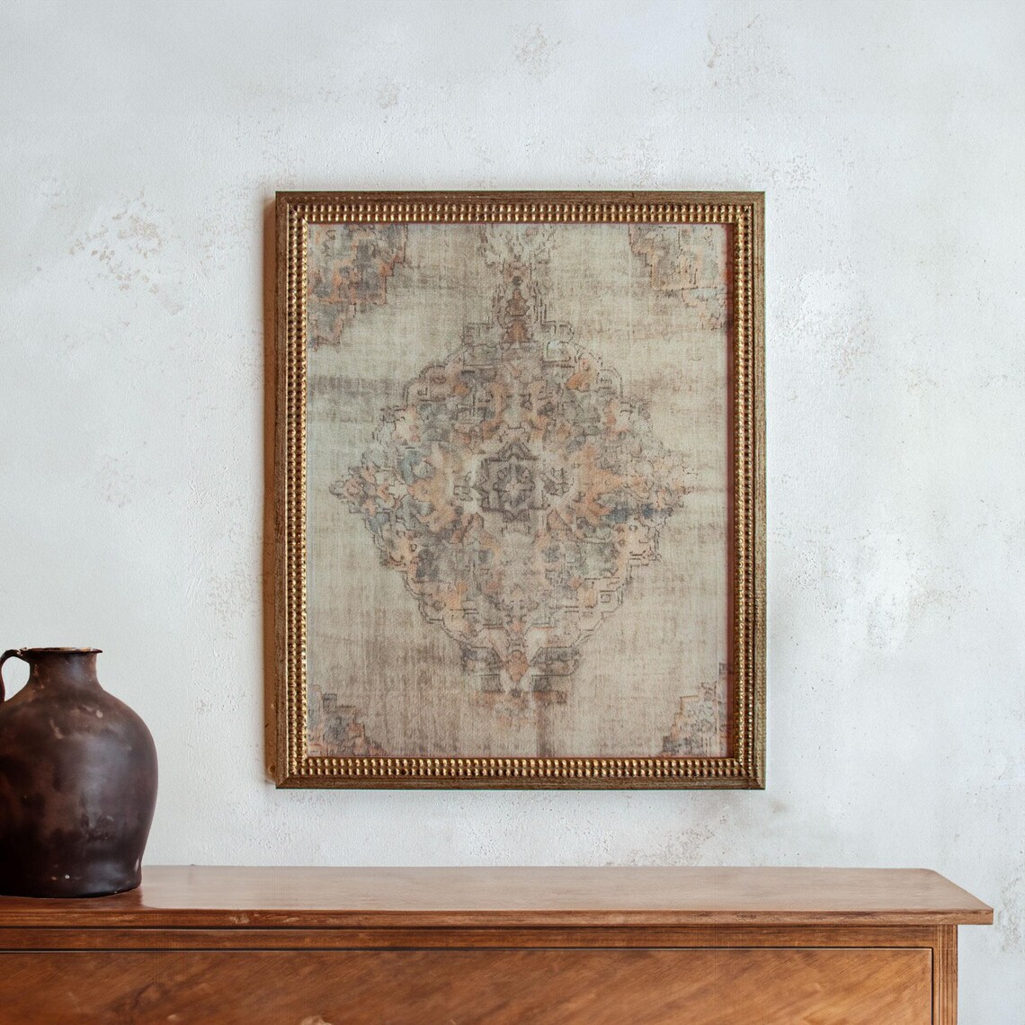 Vintage Style Rug Art Print, Neutral Textile Pattern