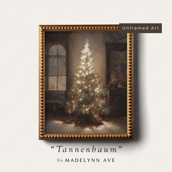 Vintage Christmas Tree Art Print, Antique Style
