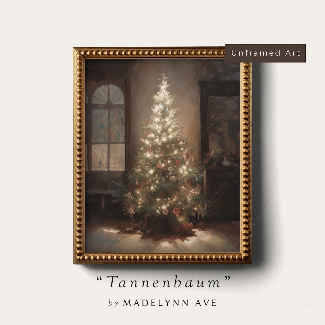 Vintage Christmas Tree Art Print, Antique Style