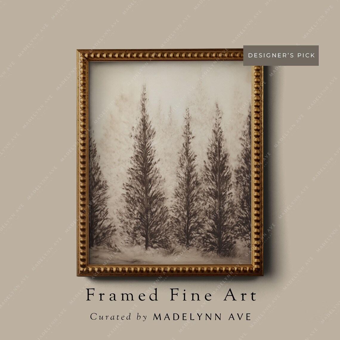 Antique Pine Trees, Vintage Winter Forest Art Print