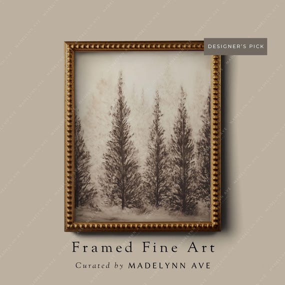Antique Pine Trees, Vintage Winter Forest Art Print