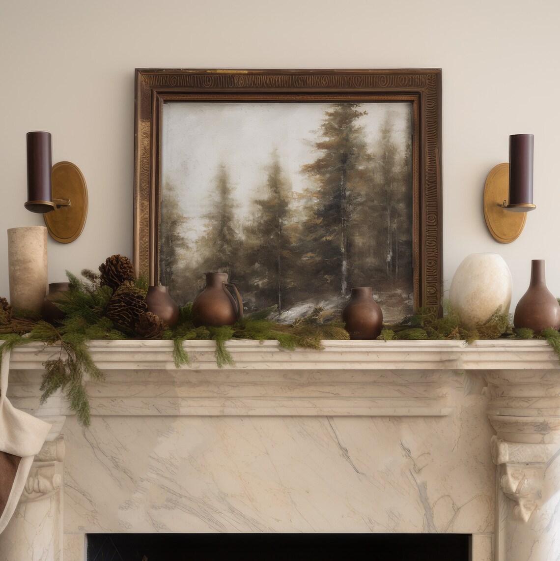 Pine Trees, Oil-Painting-Style Mountain Art Print - Image 5