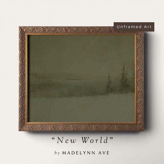 Winter Green Landscape Art Print Unframed Moody Christmas Wall Art Snowy Woods Pines Scene Modern Minimalist Home Decor