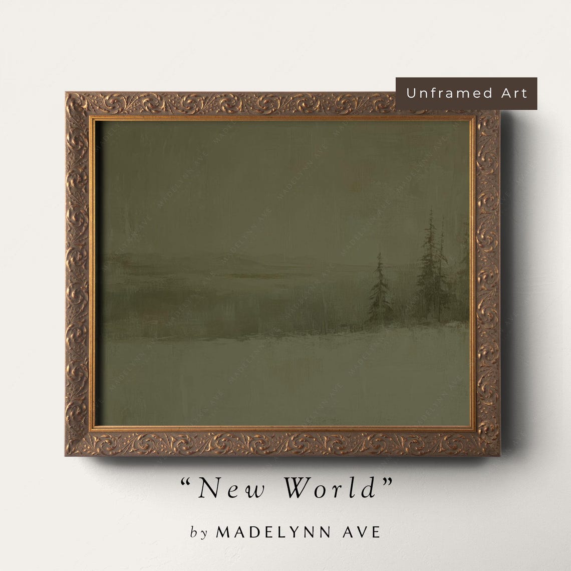 Winter Green Landscape Art Print Unframed Moody Christmas Wall Art Snowy Woods Pines Scene Modern Minimalist Home Decor