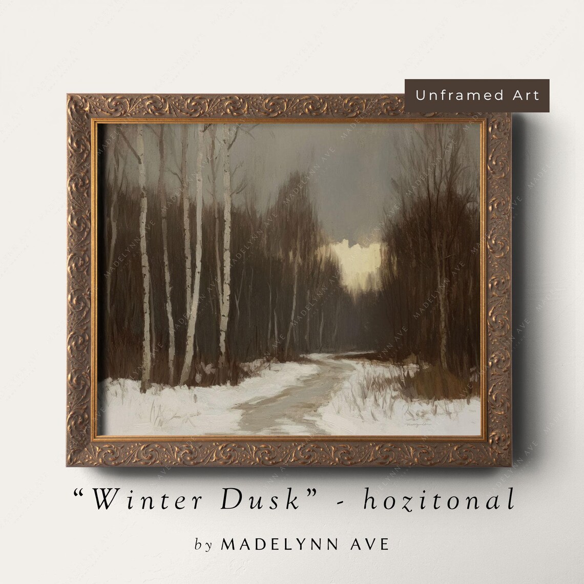 Snowy Winter Path Art Print, Neutral Christmas Decor