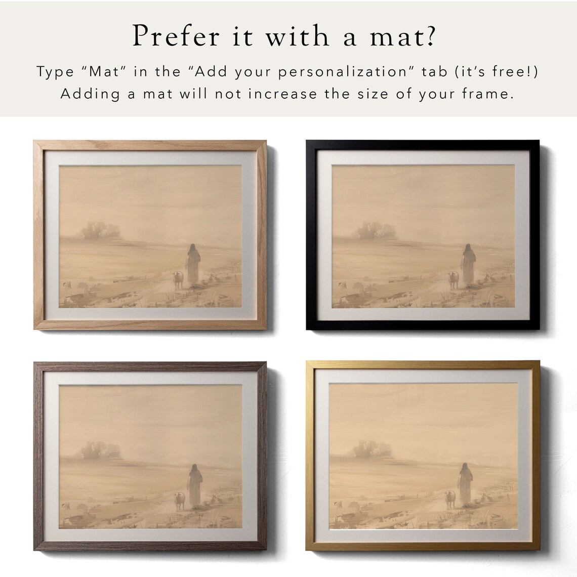 Jesus With Lost Sheep Warm Beige Field Faith Fine Art Poster - Image 2