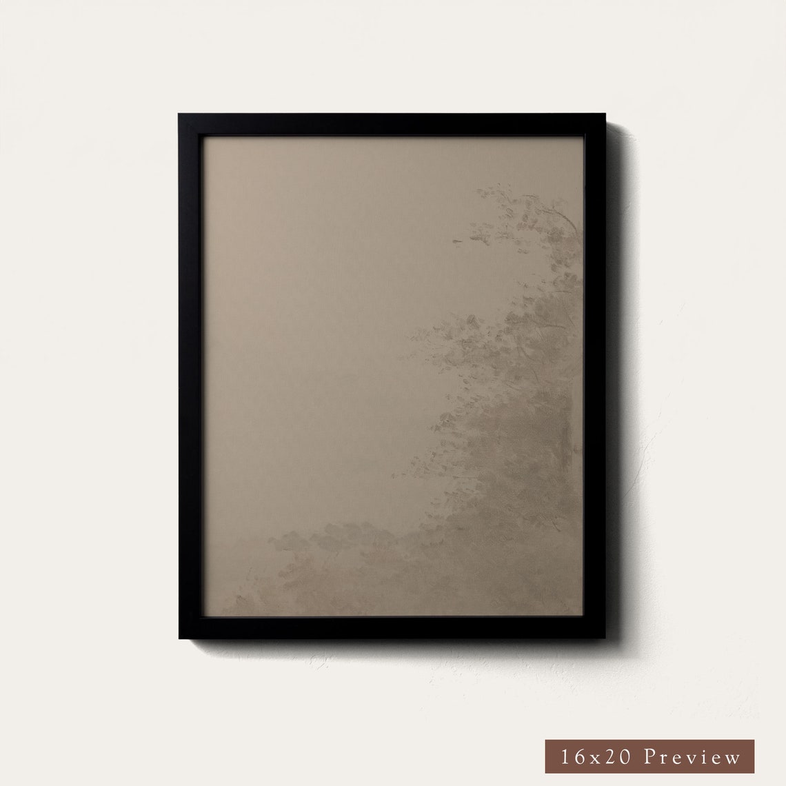 Abstract Sepia Landscape Faint Treeline Right Side Art Poster - Image 3