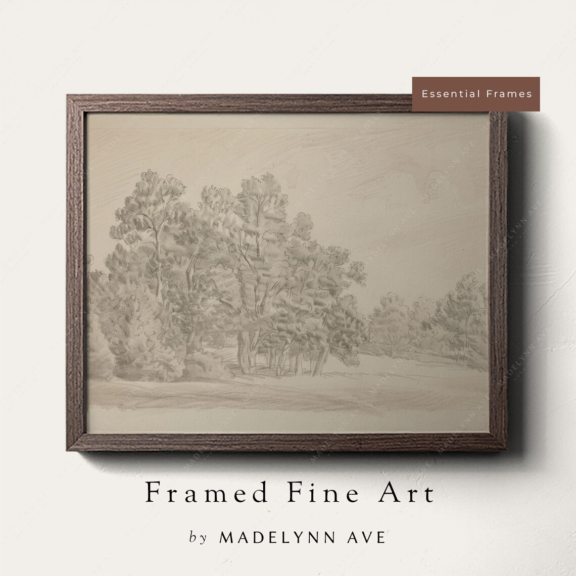 Tree Grove Pencil Sketch Vintage Style Landscape Fine Art Poster