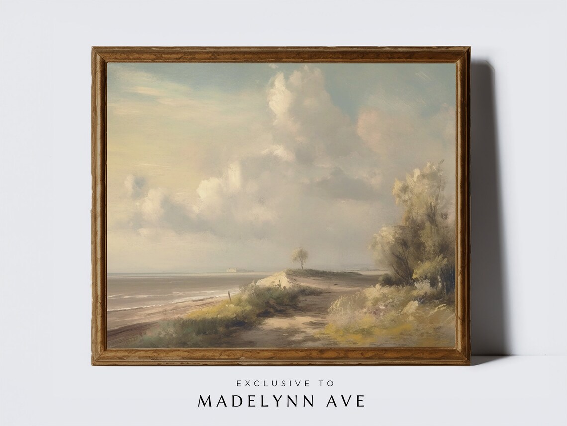 Vintage Coastal Seascape, Abstract Farmhouse Art Print