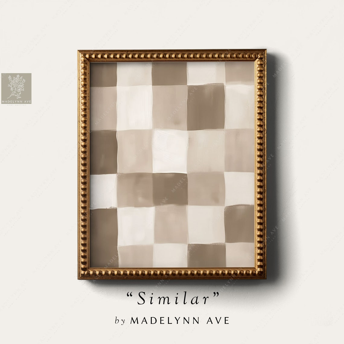 Modern Checkered Pattern Art Print Neutral Brown Beige Cream Vertical Artwork Printed On Or Paper Large Wall Art Decor