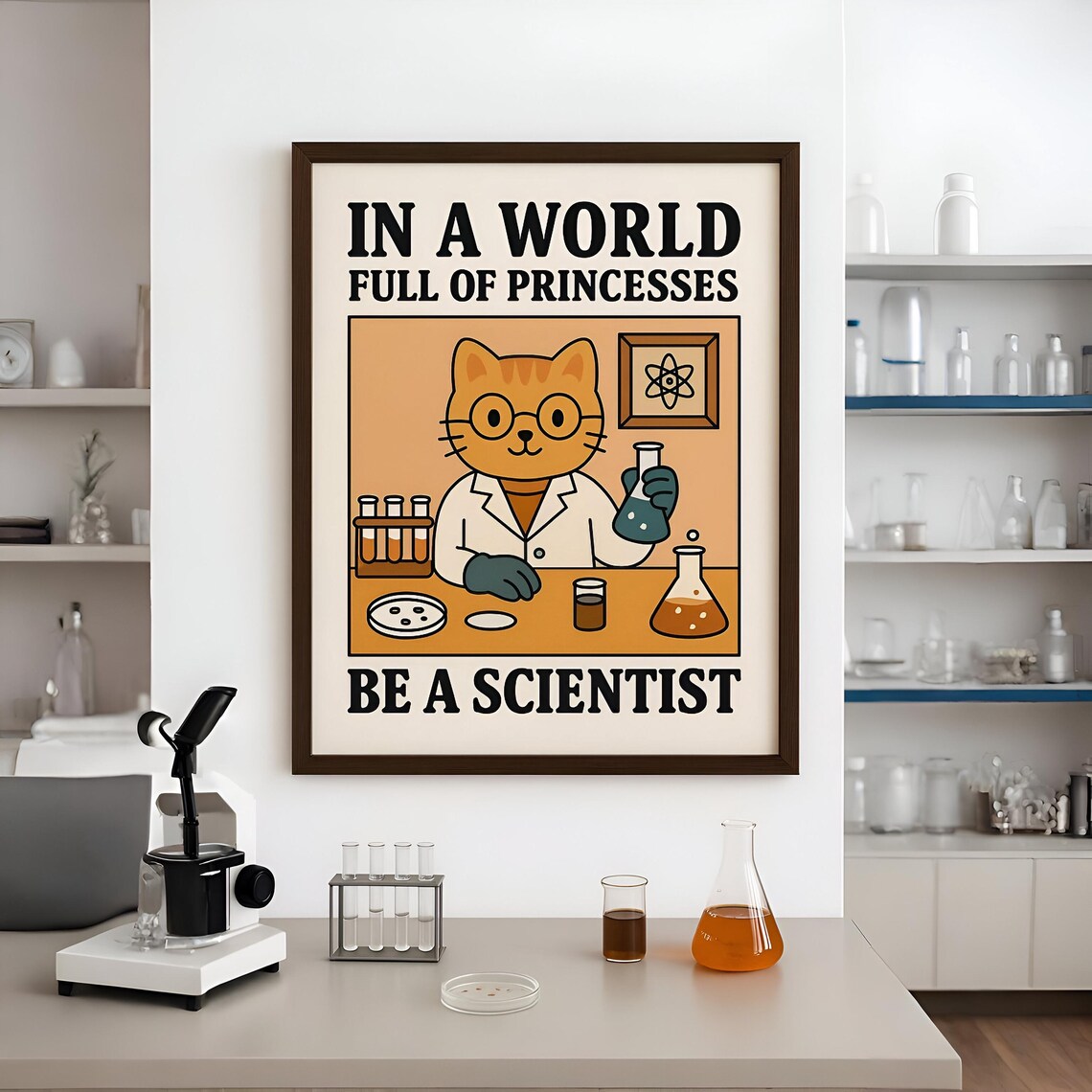 In A World Full Of Princesses Be A Scientist Cat Quote Art Poster