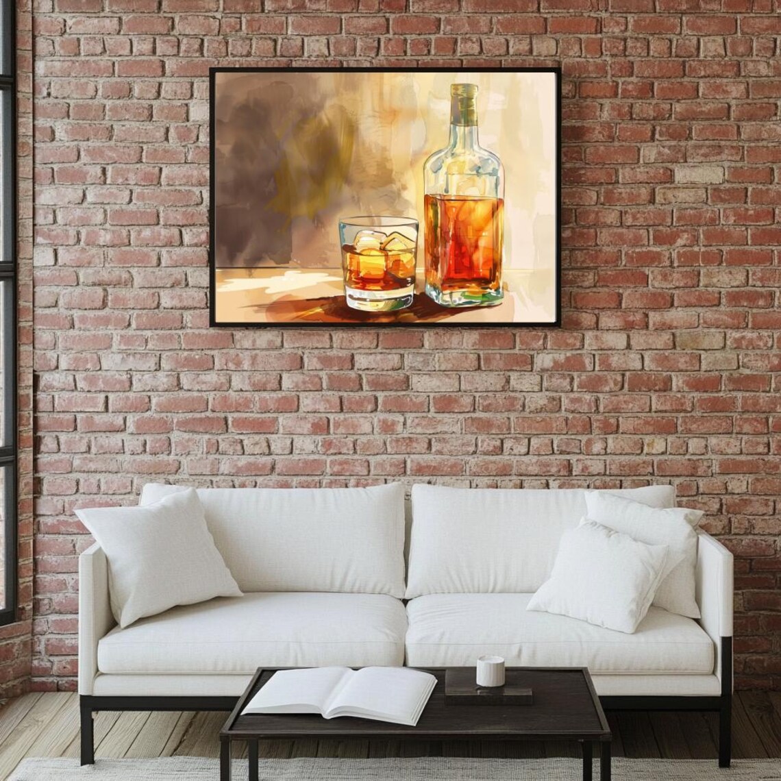 Whiskey Decanter and Rocks Glass with Ice Watercolor Still Life Poster - Image 5
