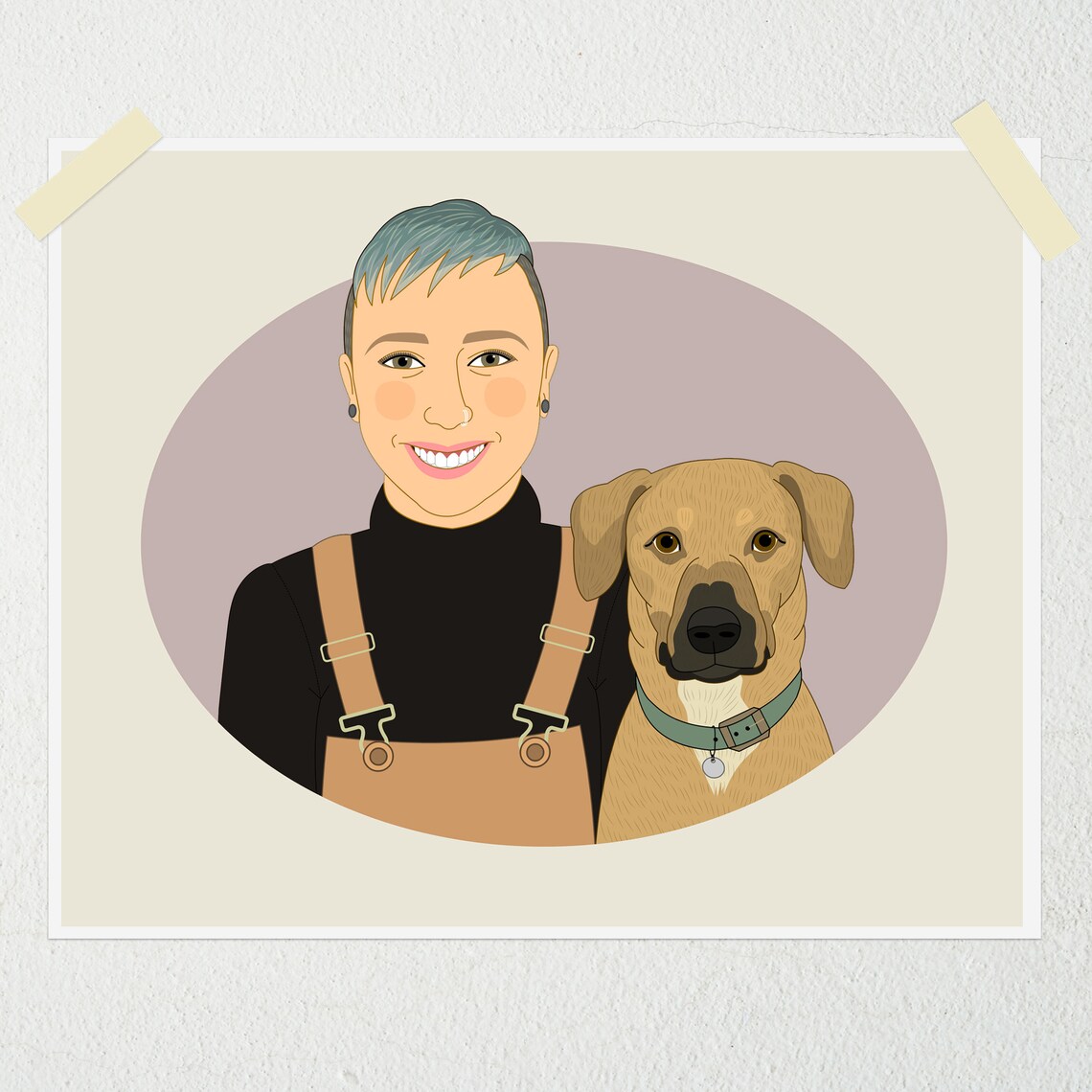 Woman With Purple Hair and Brindle Dog Custom Portrait Poster - Image 4