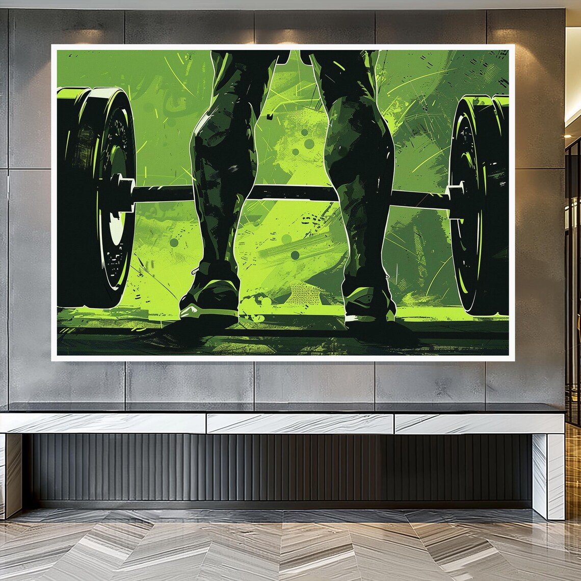 Weightlifting Athlete Deadlift Barbell Electric Green Sports Poster - Image 3