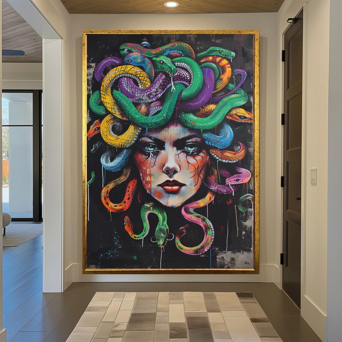 Medusa Snake Hair Wall Art in Bold Graffiti Style with Vivid Colors - Image 2