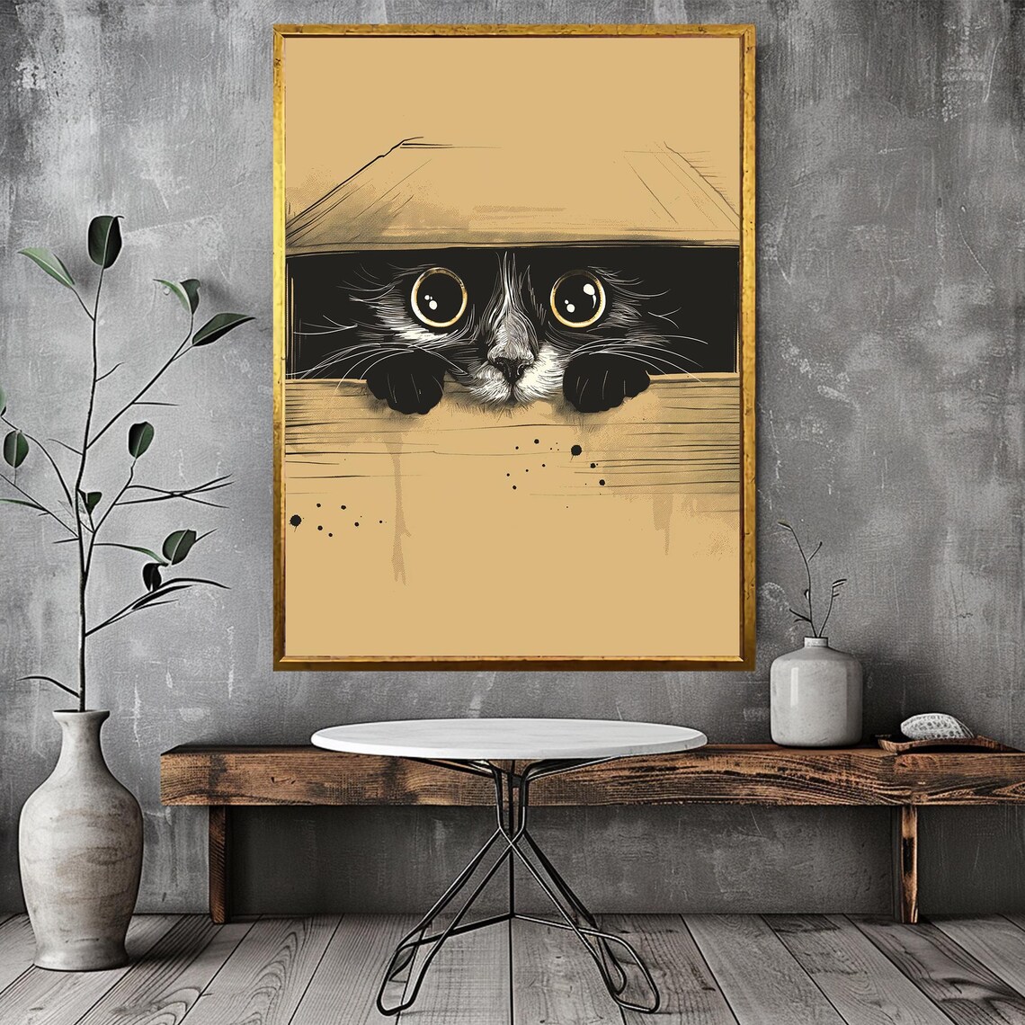 Peeking Black Cat Hiding in Cardboard Box Cute Funny Animal Wall Art - Image 3
