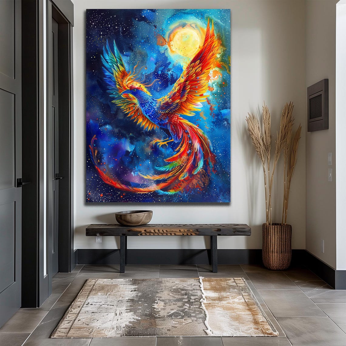 Phoenix Rising Starry Night Sky Mythical Fire Bird Rebirth Wall Art - Image 2