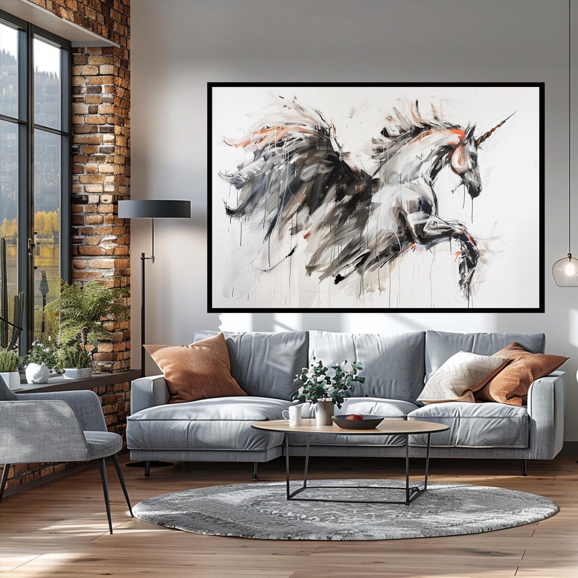White Winged Unicorn Galloping Ink Sketch Fantasy Myth Art Poster - Image 2