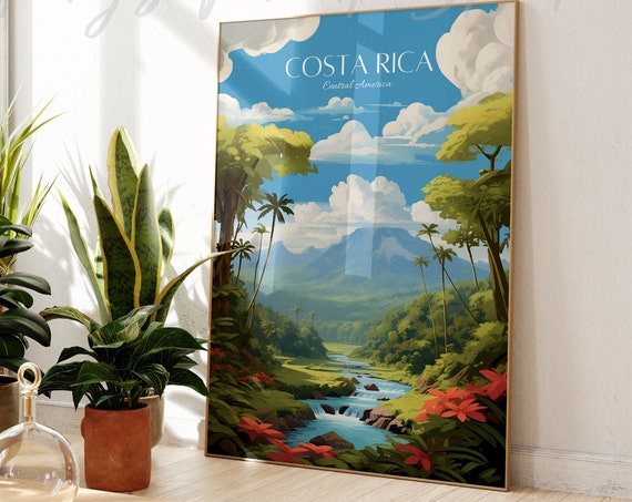 Costa Rica Travel Poster Vintage Style Landscape Art Print