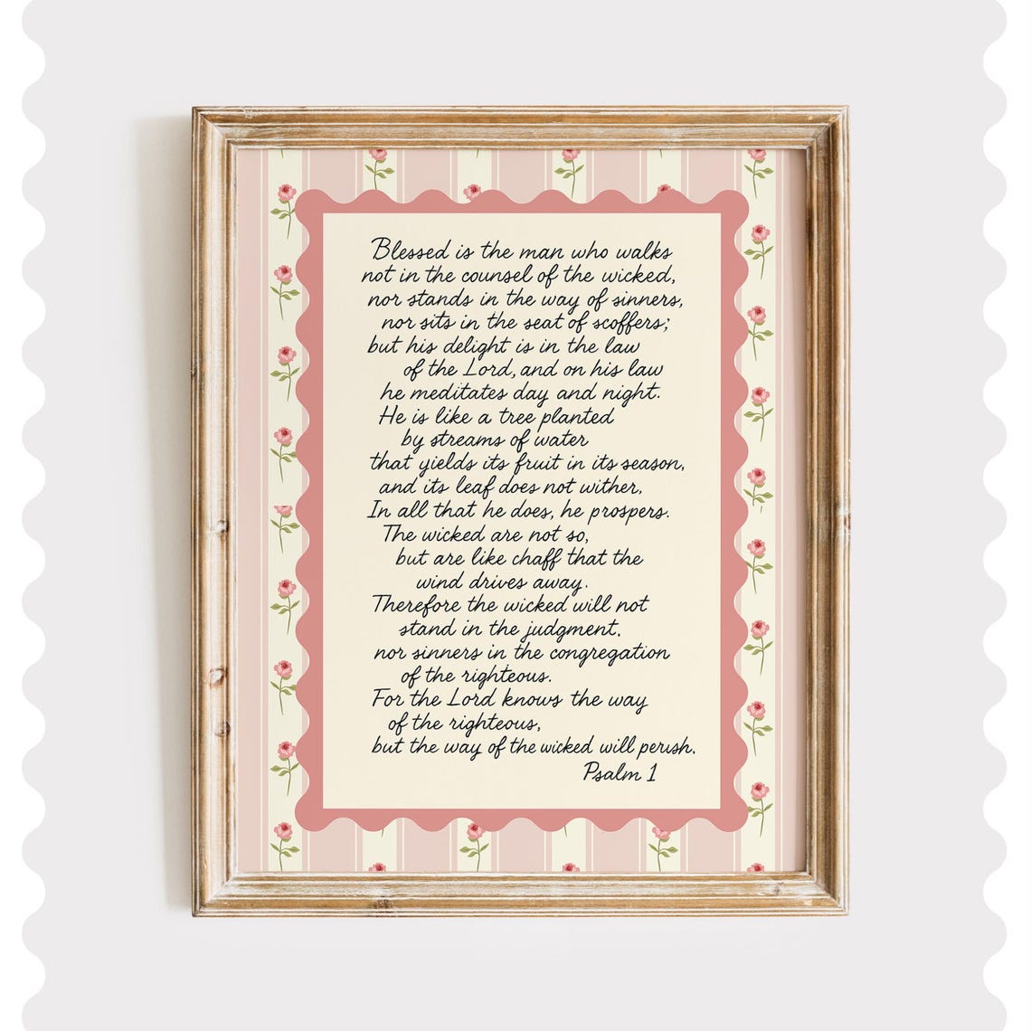 Psalm 1 Full Bible Text Pink Floral Vintage Scripture Wall Poster
