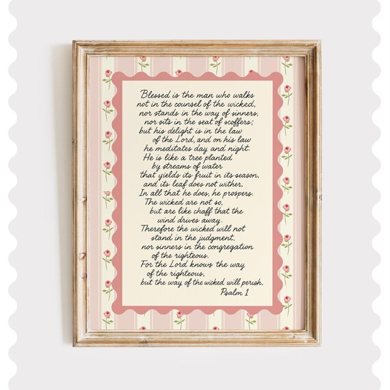 Psalm 1 Floral Bible Verse Print Farmhouse Scripture Art