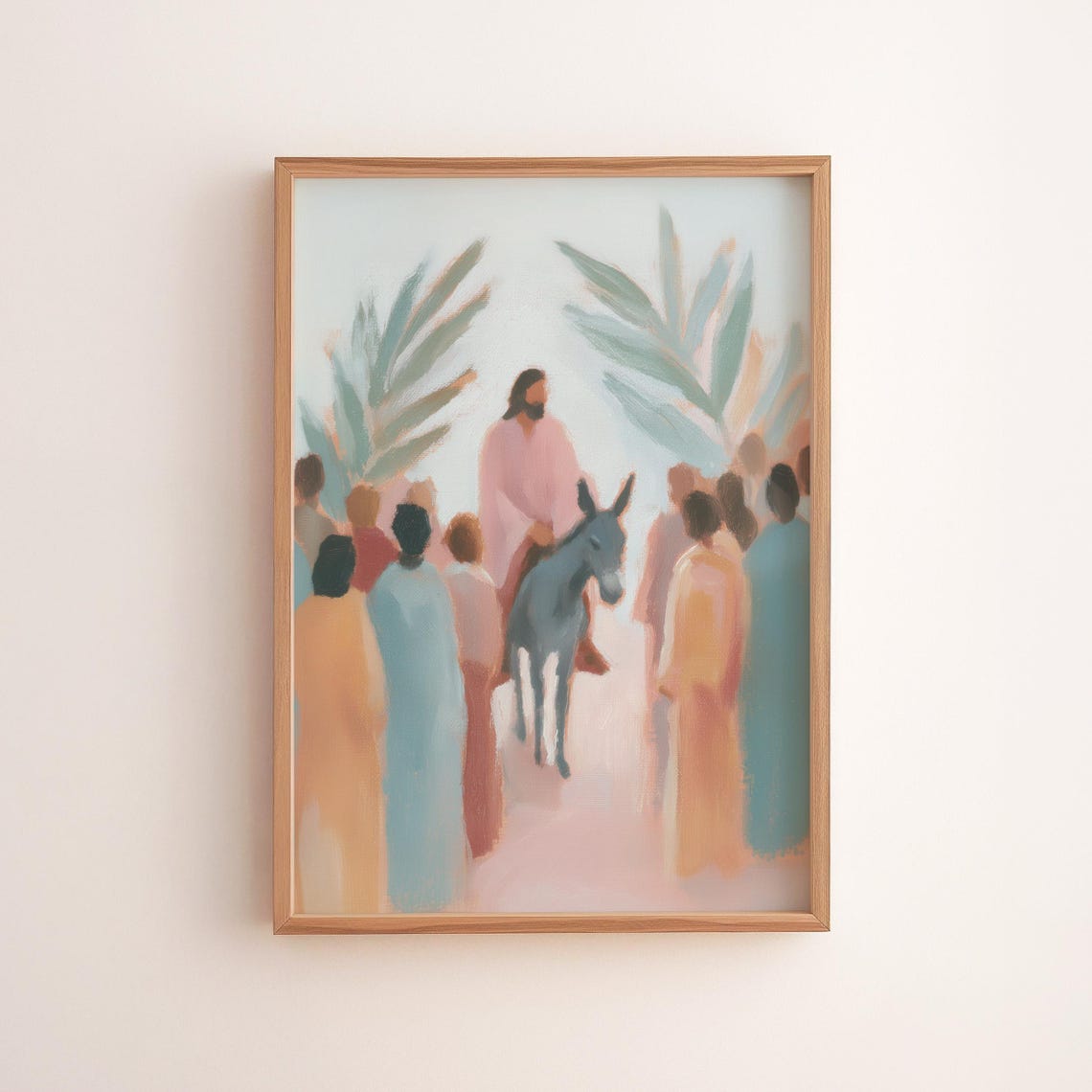 Jesus Triumphal Entry Palm Sunday Donkey Soft Pastel Watercolor Print