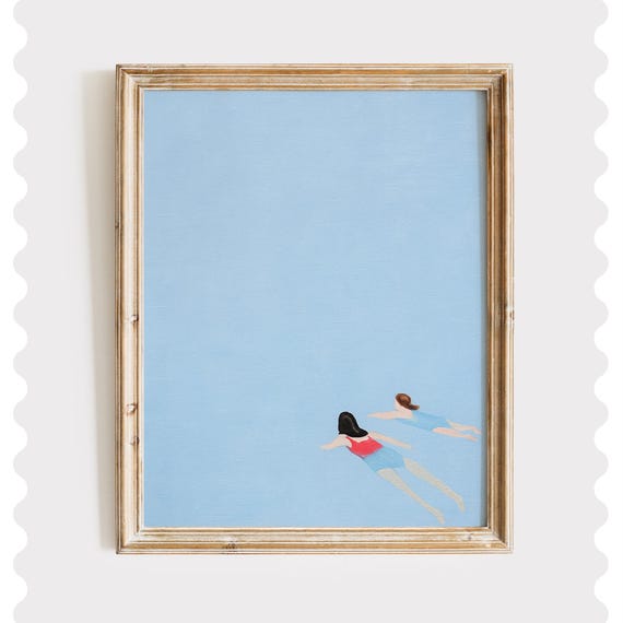 Friends Swimming Print Minimalist Coastal Art