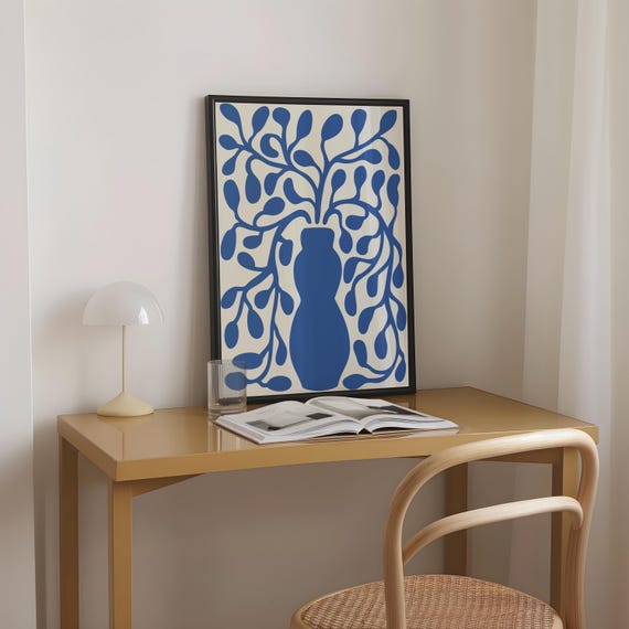 Blue Matisse Botanical Print Boho Floral Wall Art