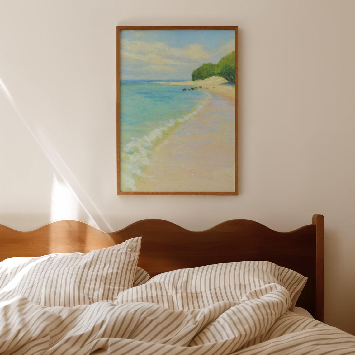 Gentle Turquoise Beach Waves Soft Pastel Watercolor Seaside Poster