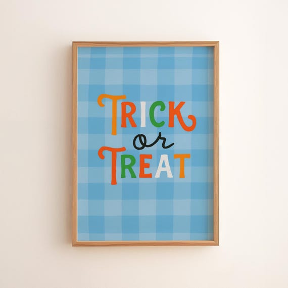 Halloween Trick Or Treat Print Fun Plaid Design Kids Room Decor