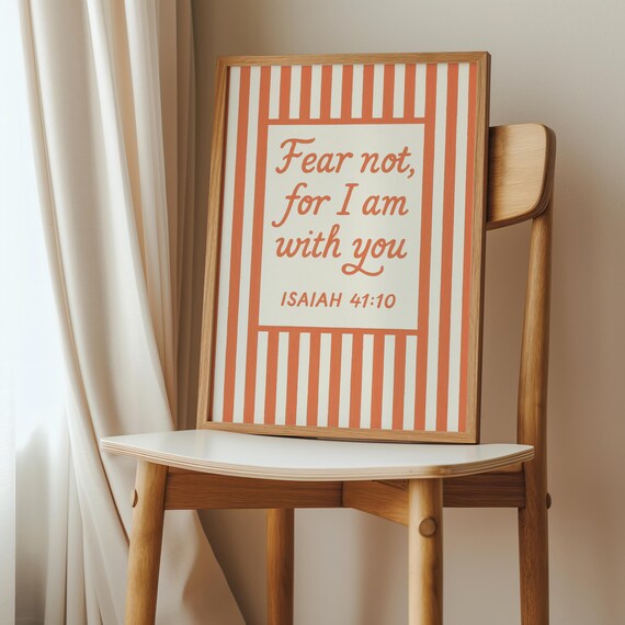 Fear Not Scripture Print Orange Christian Wall Art