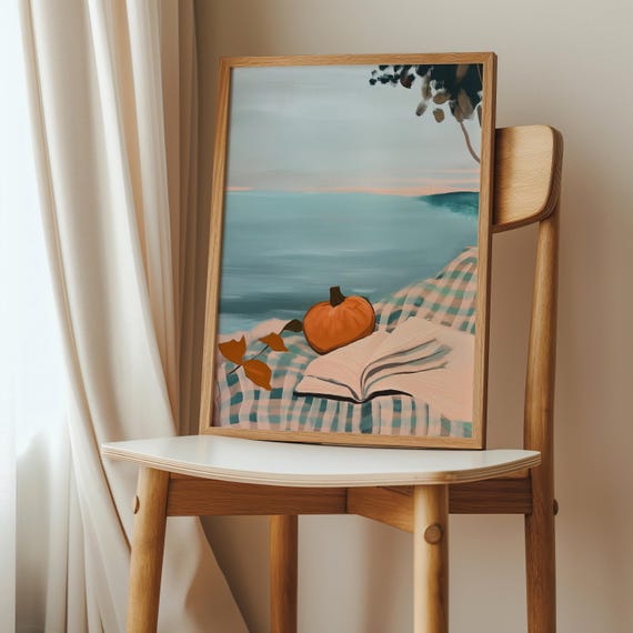 Coastal Fall Pumpkin Print Gingham Beach Cozy Book