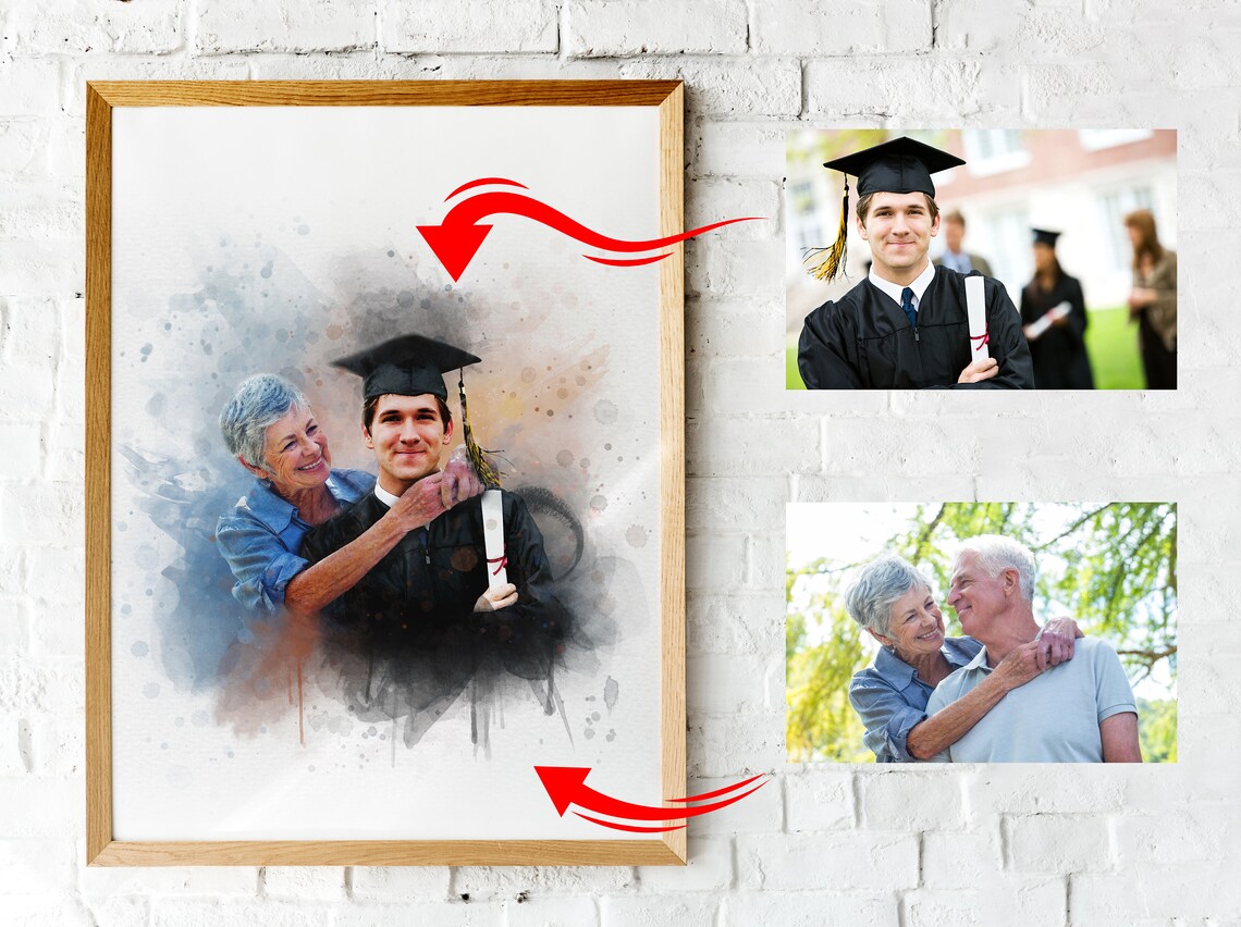Photo Merge Watercolor Portrait Loved One Graduate Tribute Gift Print - Image 2