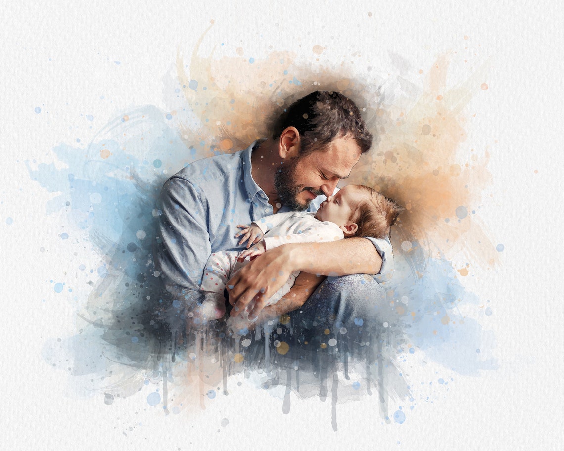 Personalized Portrait From Photo Watercolor Painting Family Portrait Painting Painting Memorial Gift For Father Mum Parent - Image 2