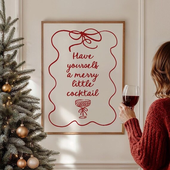 Have Yourself A Merry Little Cocktail Holiday Red Script Art Poster
