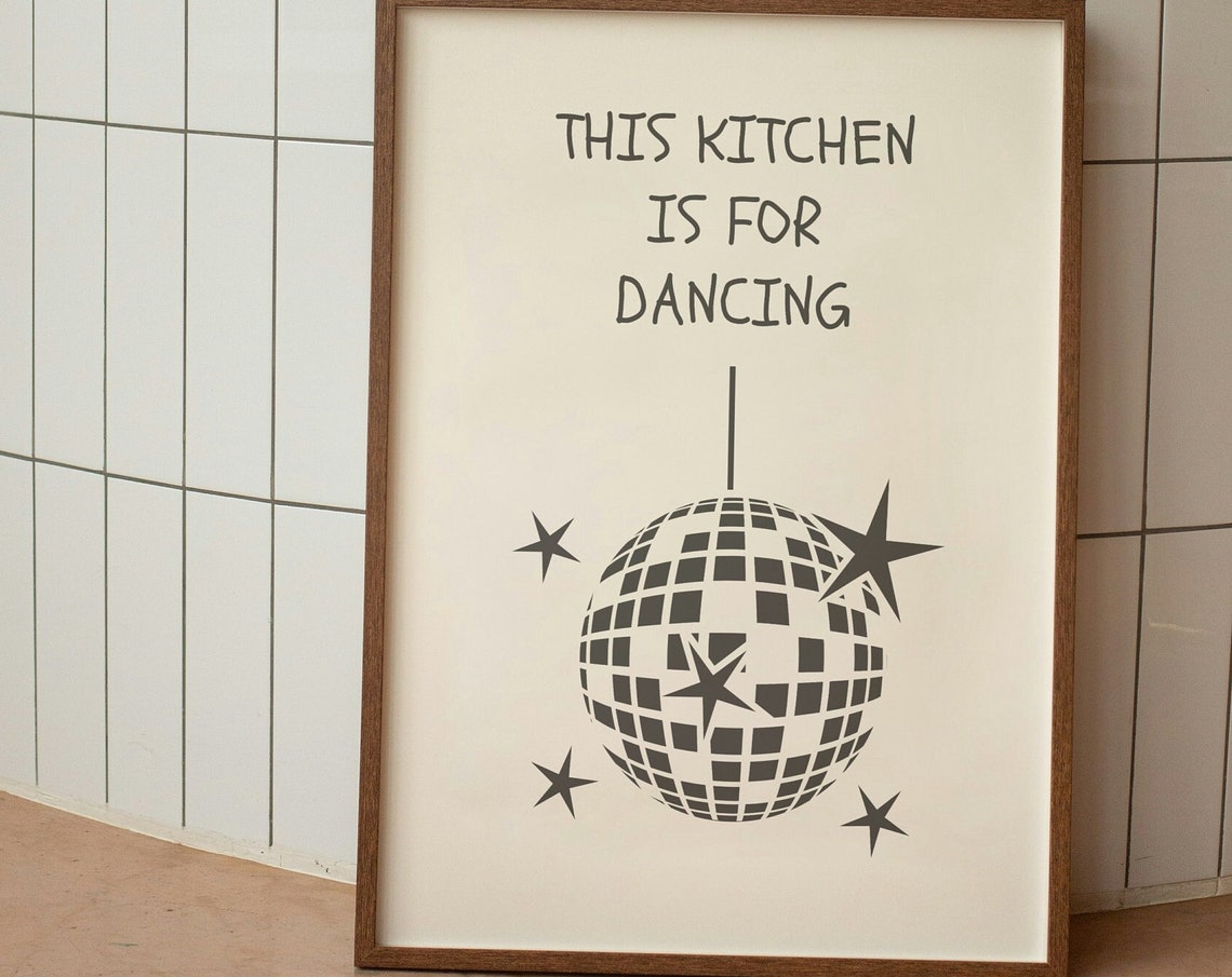 This Kitchen Is for Dancing Disco Ball Funny Kitchen Quote Poster - Image 3