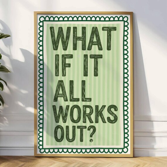 Retro What If It All Works Out Pink Newspaper Print Typography Poster Trendy Wall Art Motivational
