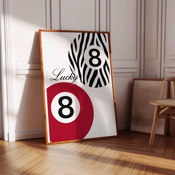 Retro Leopard Lucky 8 Ball Poster Trendy Wall Art Vintage Pool Preppy Dorm Room Decor
