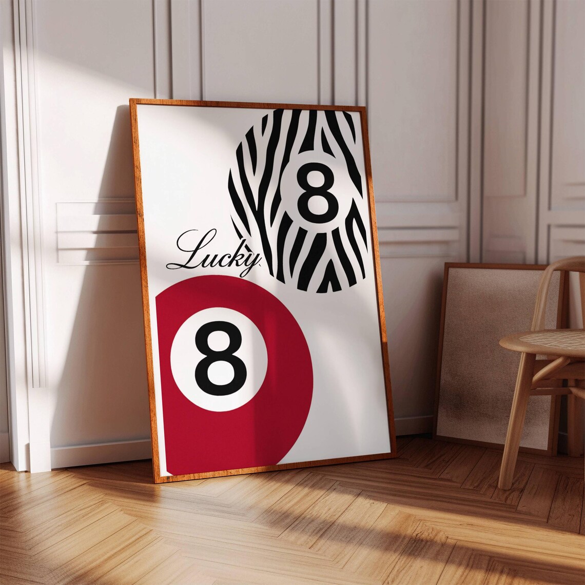 Retro Leopard Lucky 8 Ball Poster Trendy Wall Art Vintage Pool Preppy Dorm Room Decor