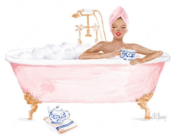 Pink Bathtub Beauty Illustration Fashion Illustration