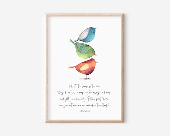 Matthew 6 26 Look At The Birds Of The Air Watercolor Scripture Poster