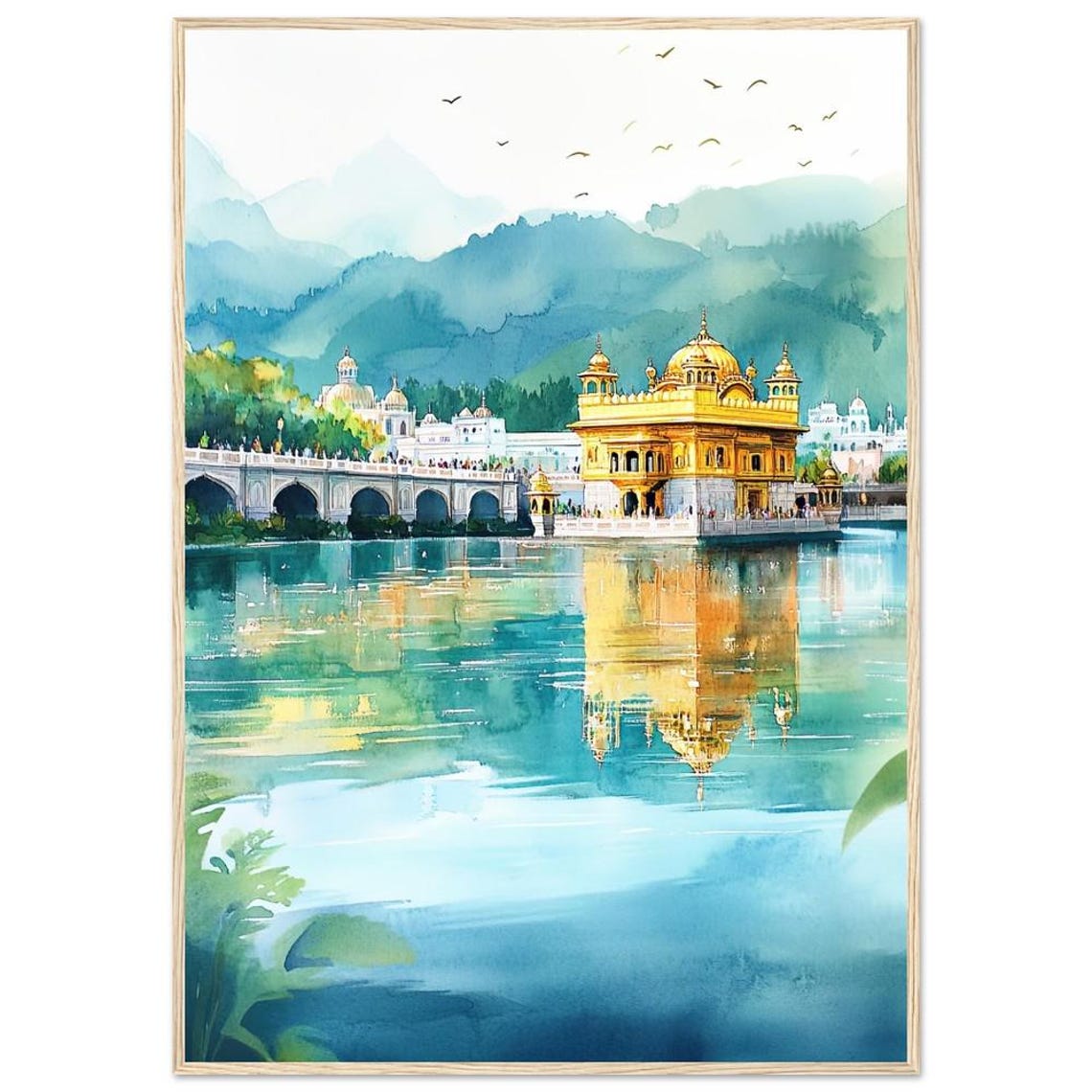 Amritsar Golden Temple Watercolor Reflection India Travel Poster