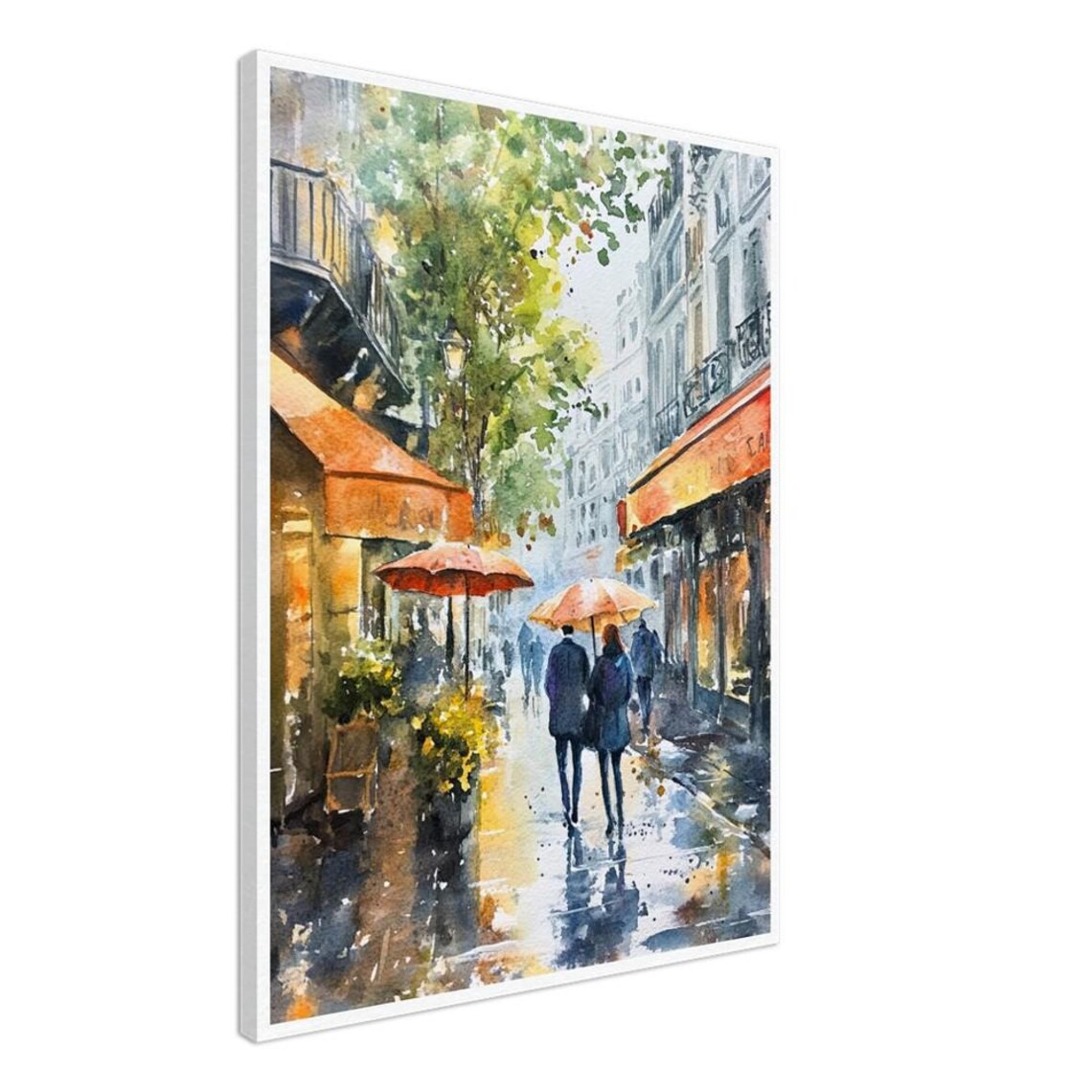 Rainy Paris Street Watercolor Art Print, Europe Travel - Image 2
