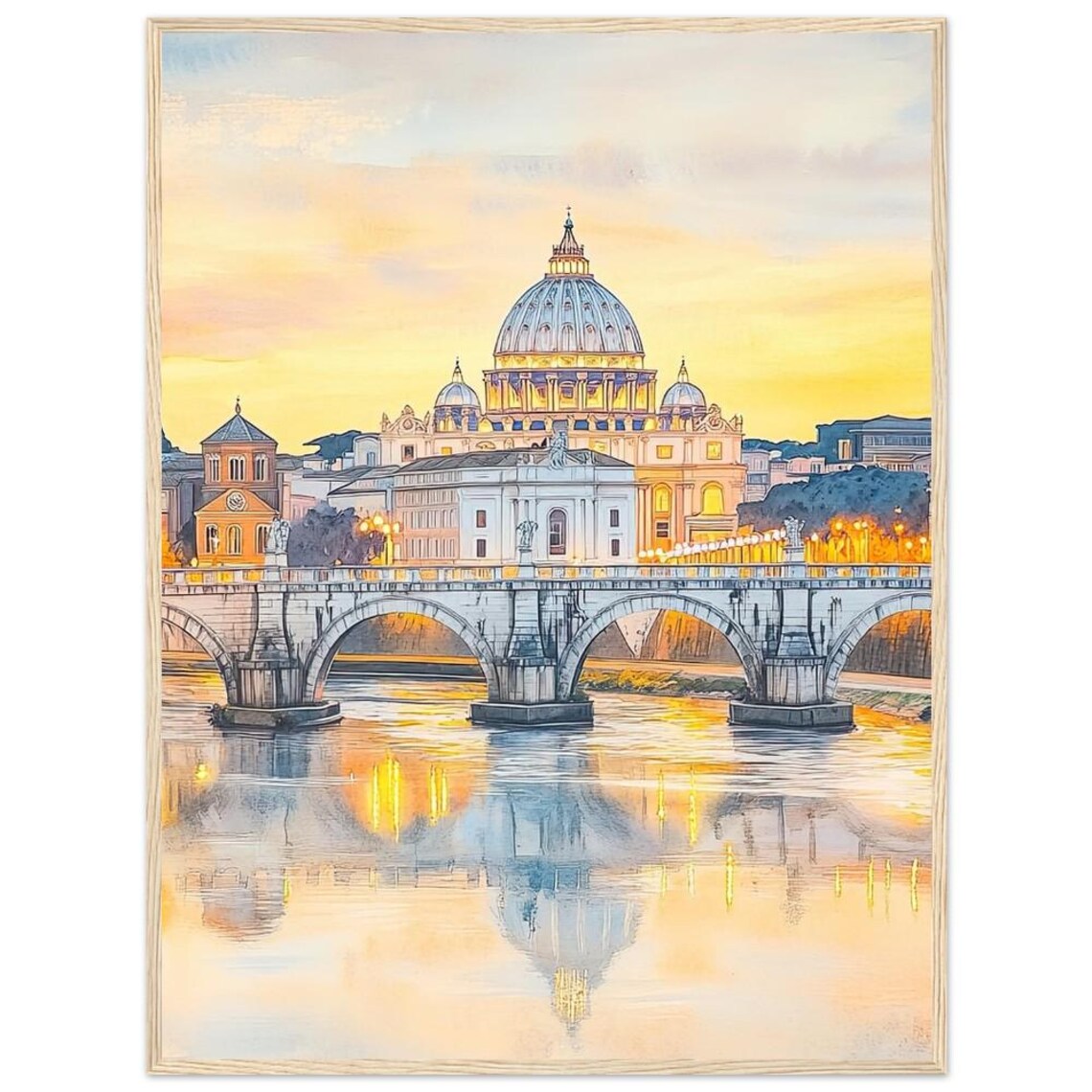 St Peters Basilica Rome Sunset Golden Dome Watercolor Poster