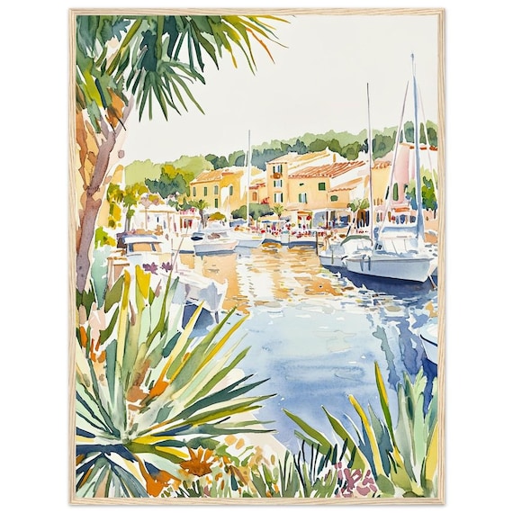 Port Grimaud Harbor Watercolor Mediterranean Coastal Art Poster