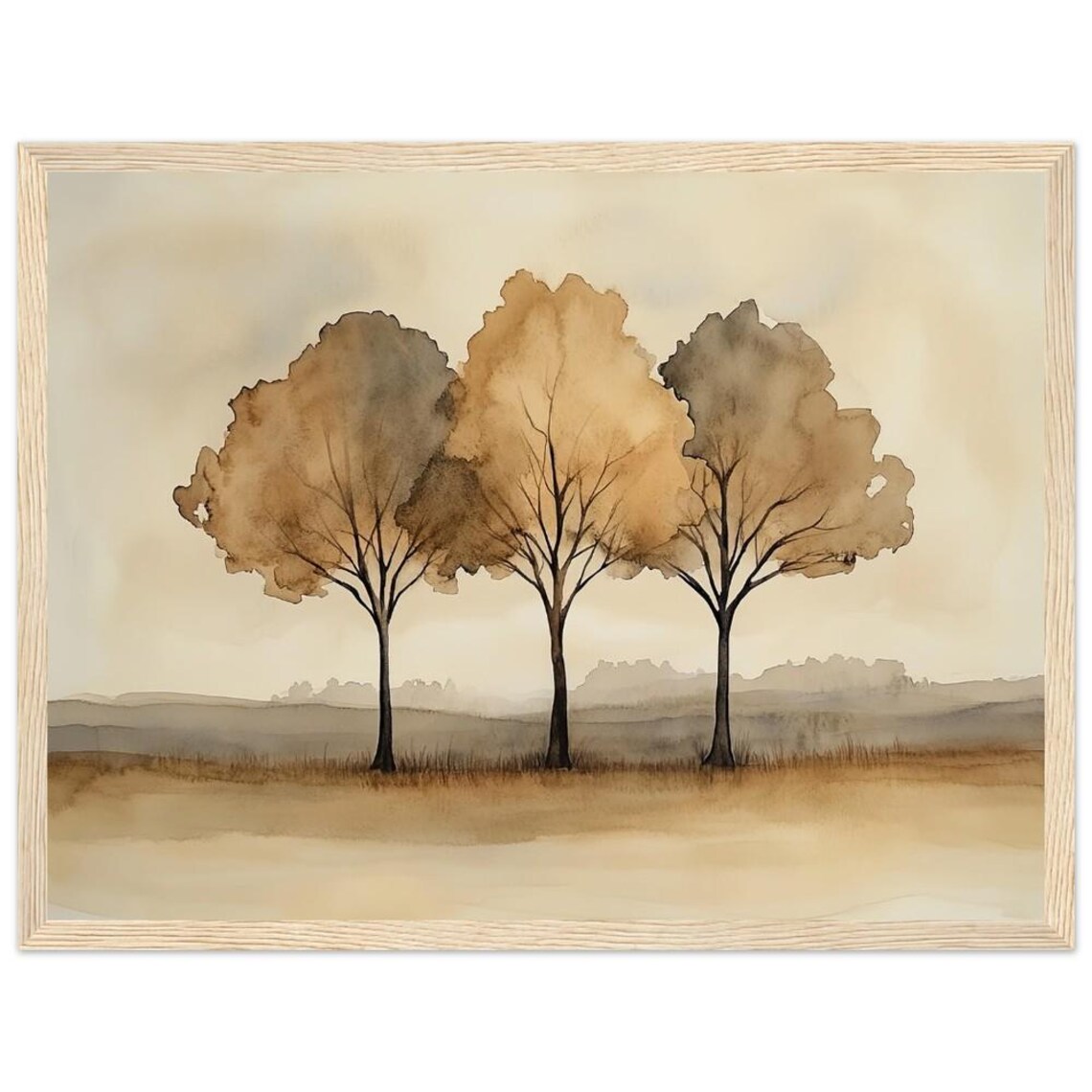 Abstract Trees Watercolor Art Print, Minimalist Landscape