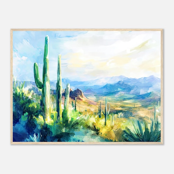 Saguaro National Park Watercolor Sonoran Desert Cactus Mountain Vista Poster