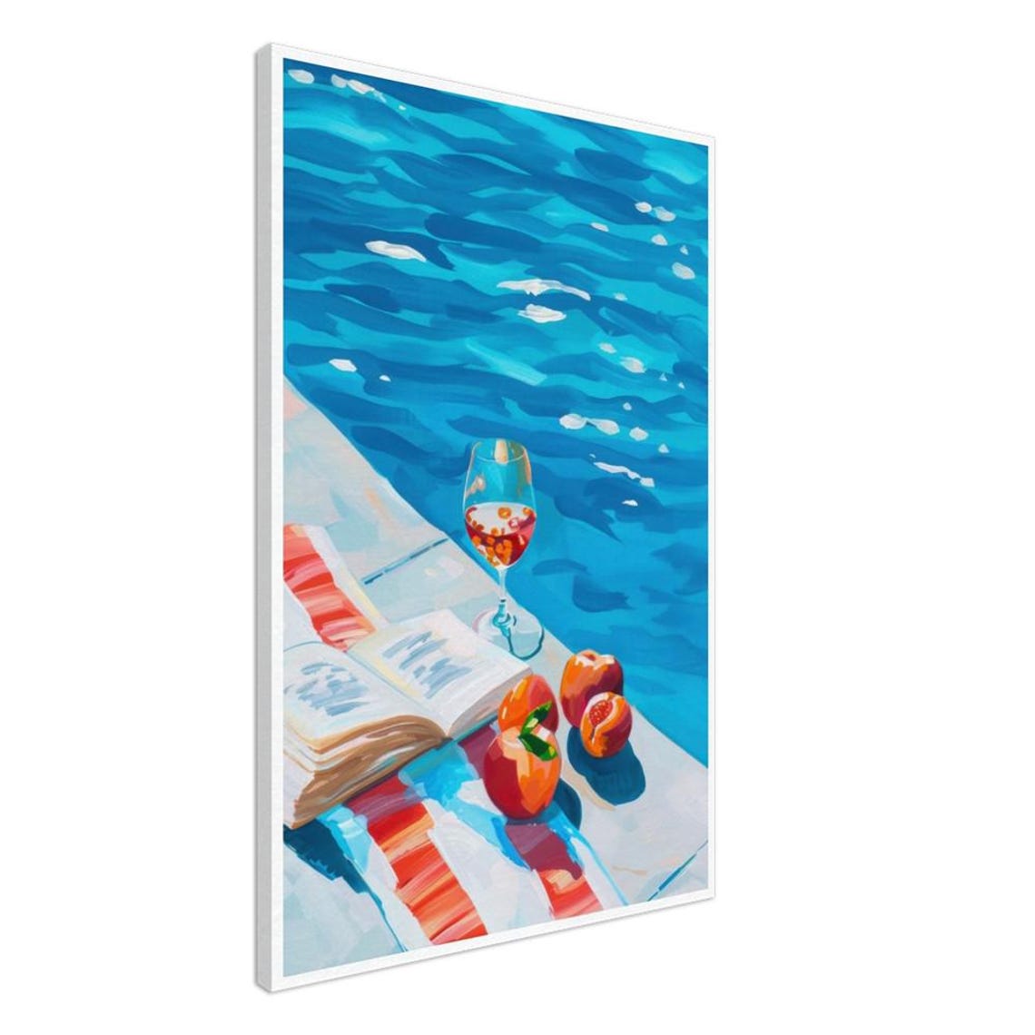 Poolside Book Wine and Peaches Relaxing Summer Still Life Print - Image 2